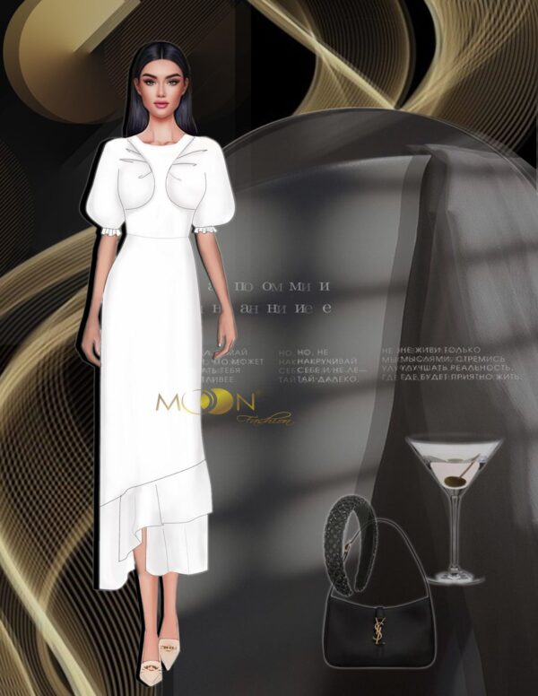 Một mẫu thiết kế nhẹ nhàng, thanh lịch với màu trắng sang trọng, tinh tế. Phần thân váy suông trông nhẹ nhàng, nữ tính. Phần tay áo phồng giúp che đi những khuyết điểm trên bắp tay cho người mặc.