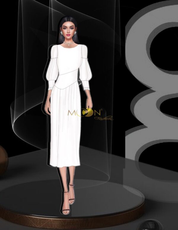 Một thiết kế đầm với màu trắng chủ đạo vừa tinh tế, vừa sang trọng. Thiết kế có phần nhẹ nhàng và chững chạc. Rất phù hợp cho các quý cô trưởng thành, yêu thích sự thanh lịch nhẹ nhàng nhưng không kém phần sang trọng.