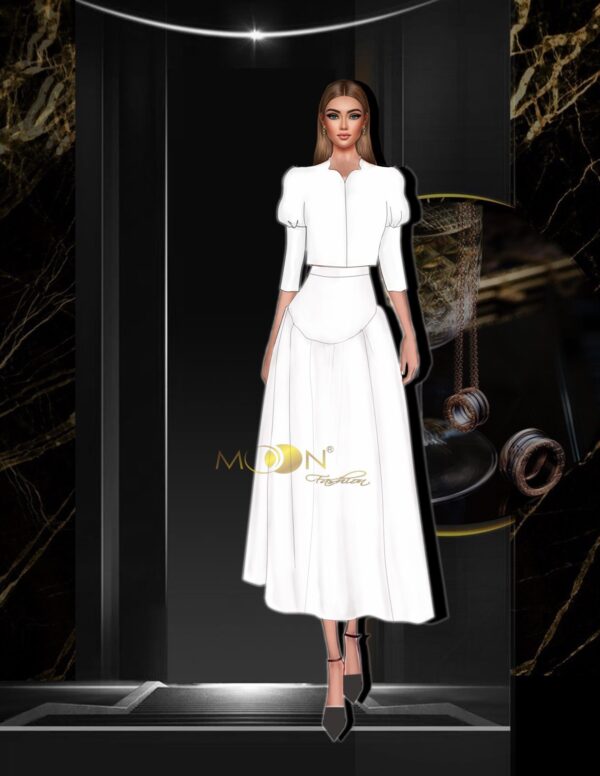 Một set đồ với màu trắng chủ đạo trẻ trung với phần cổ chữ v, phần tay áo phồng kết hợp cùng mẫu váy xếp ly nữ tính. Sản phẩm sẽ rất phù hợp cho những ai yêu thích sự mới mẻ, hiện đại nhưng vẫn giữ được nét kín đáo, thanh lịch.